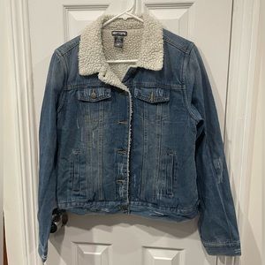 Hot Topic Blue Fleece Lined Distressed Jean Jacket